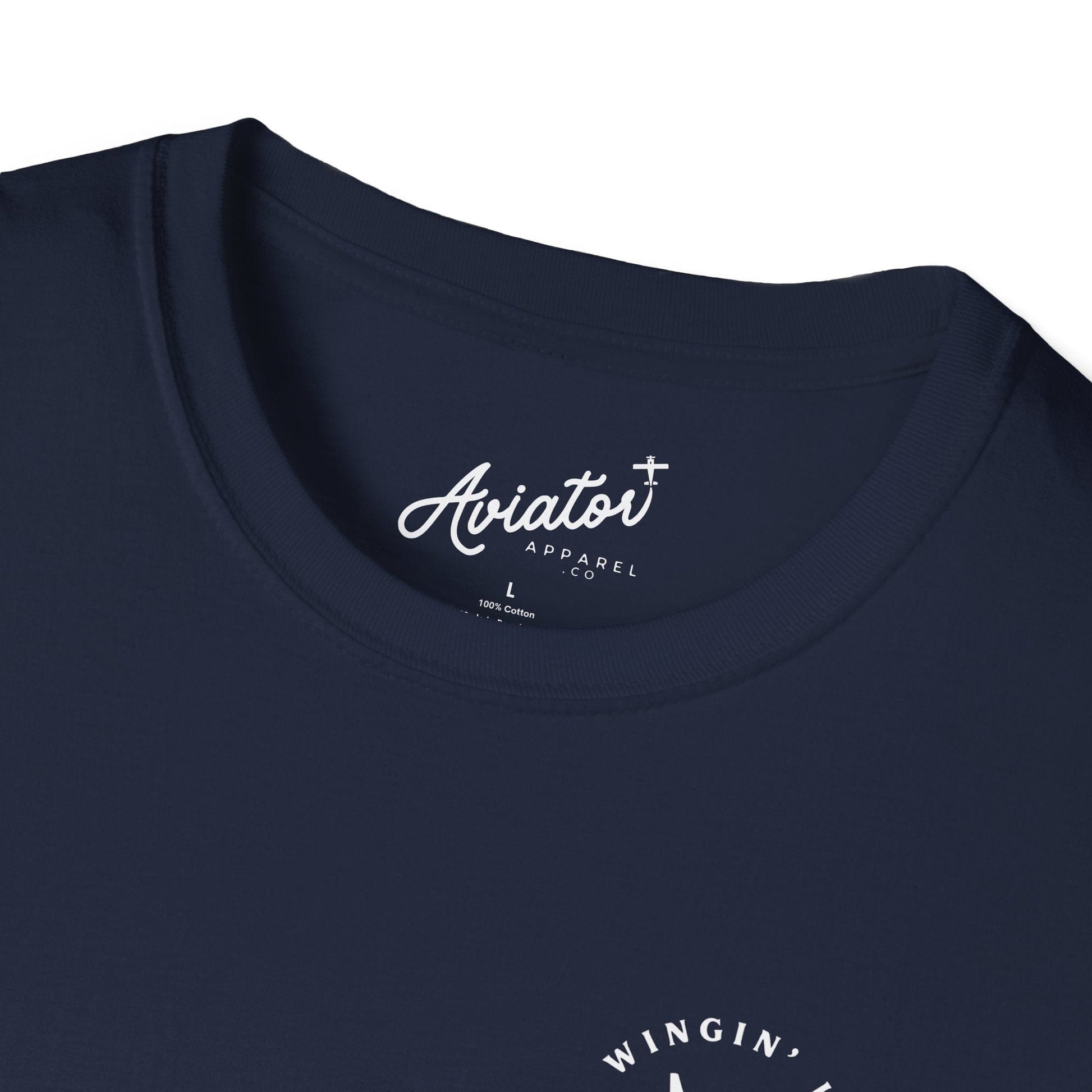 close up of black Wingin' It Flying Club T-Shirt - Aviator Apparel