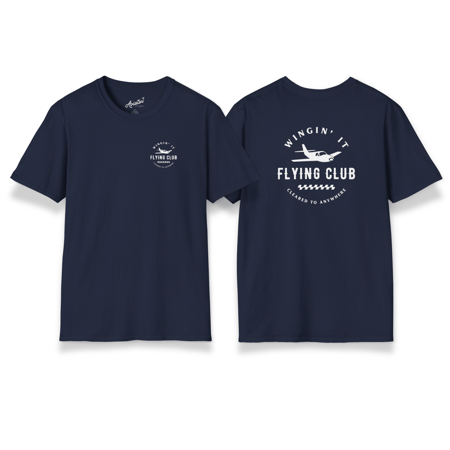 front and back of black Wingin' It Flying Club T-Shirt - Aviator Apparel