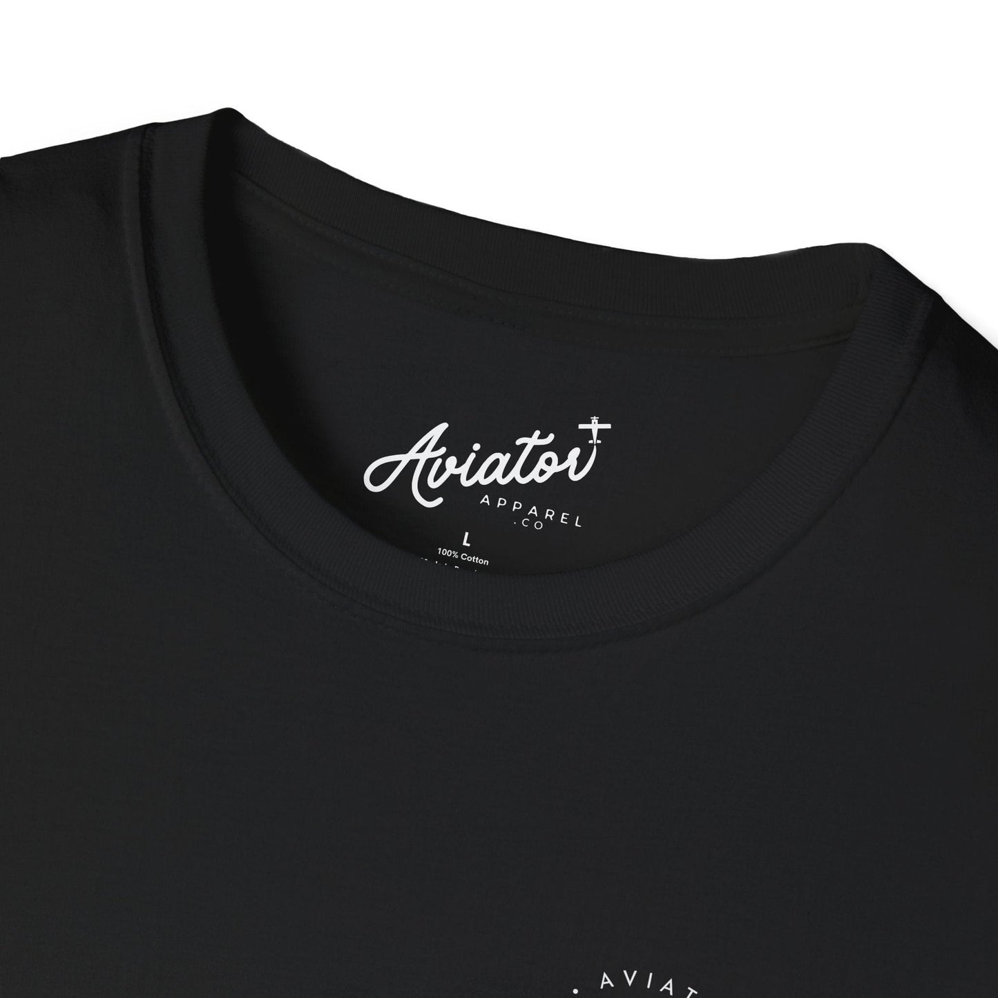 close up of the black Aviate, Navigate, Communicate Pilot T-Shirt - Aviator Apparel