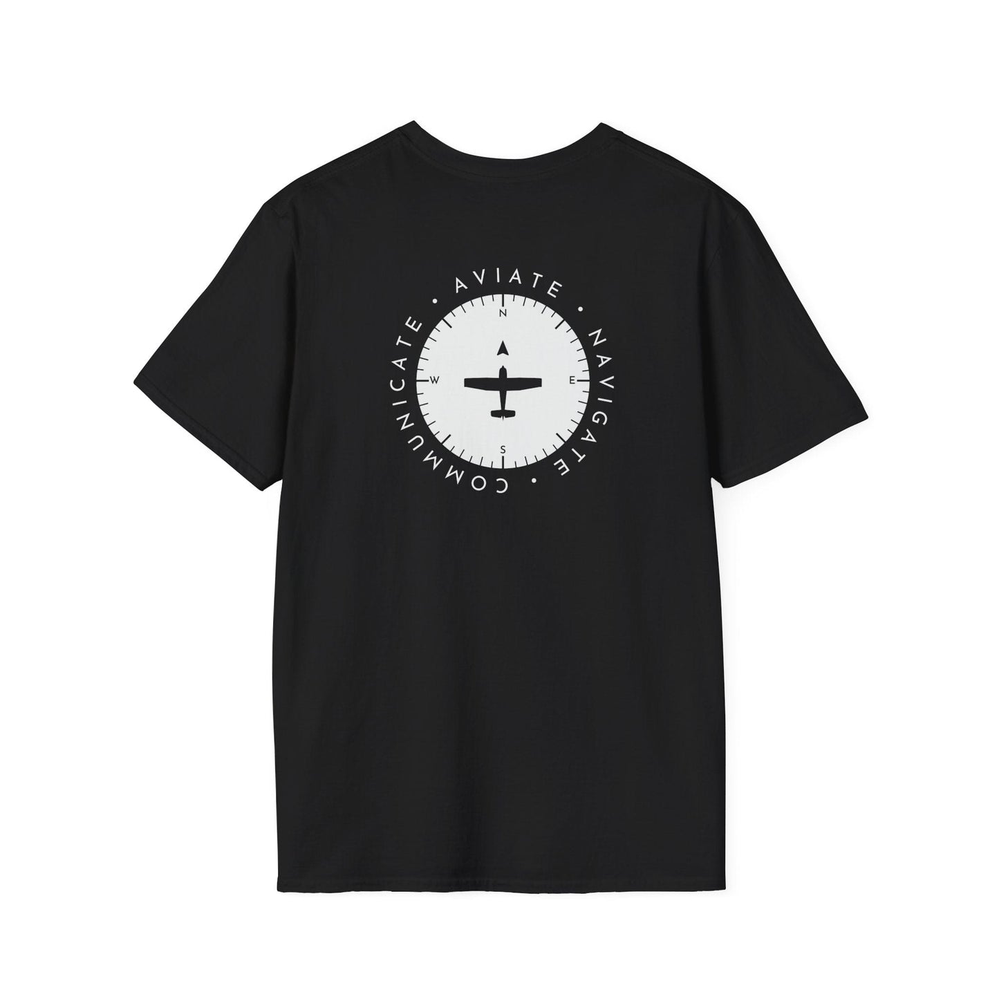 back of black Aviate, Navigate, Communicate Pilot T-Shirt - Aviator Apparel