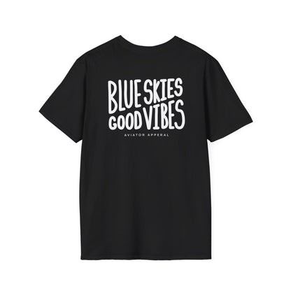back of black Blue Skies, Good Vibes Aviator T-Shirt - Aviator Apparel