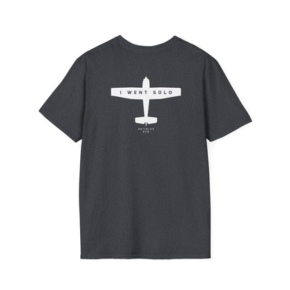 back of dark heather grey I went solo t-shirt - first solo flight gift for pilots - Aviator Apparel