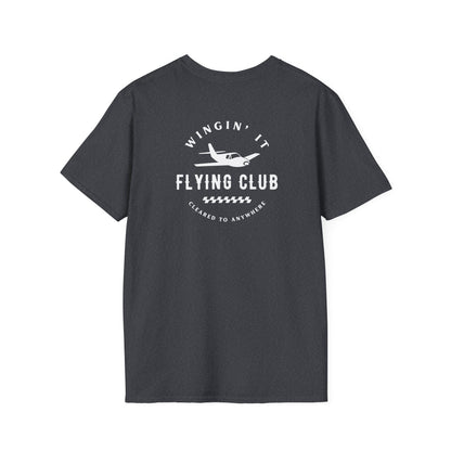 back of dark heather grey Wingin' It Flying Club T-Shirt - Aviator Apparel