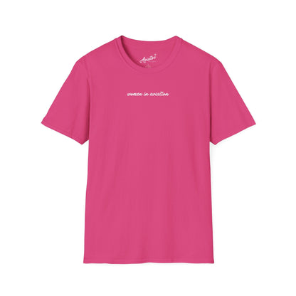 front of hot pink Women in Aviation T-Shirt for Female Pilots - Aviator Apparel