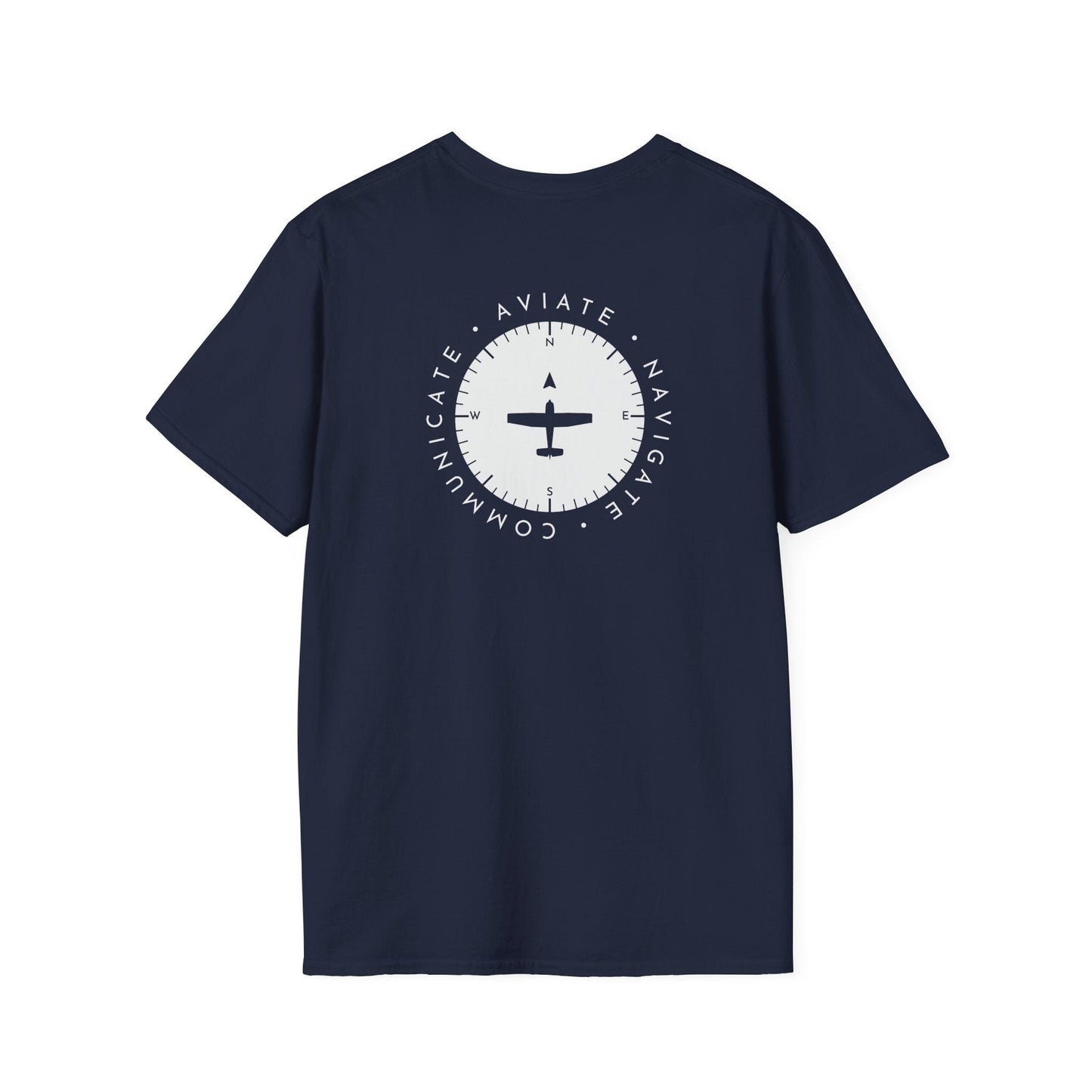 back of navy Aviate, Navigate, Communicate Pilot T-Shirt - Aviator Apparel