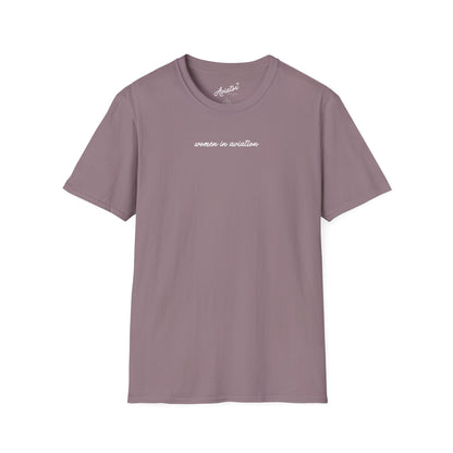 front of muted purple Women in Aviation T-Shirt for Female Pilots - Aviator Apparel