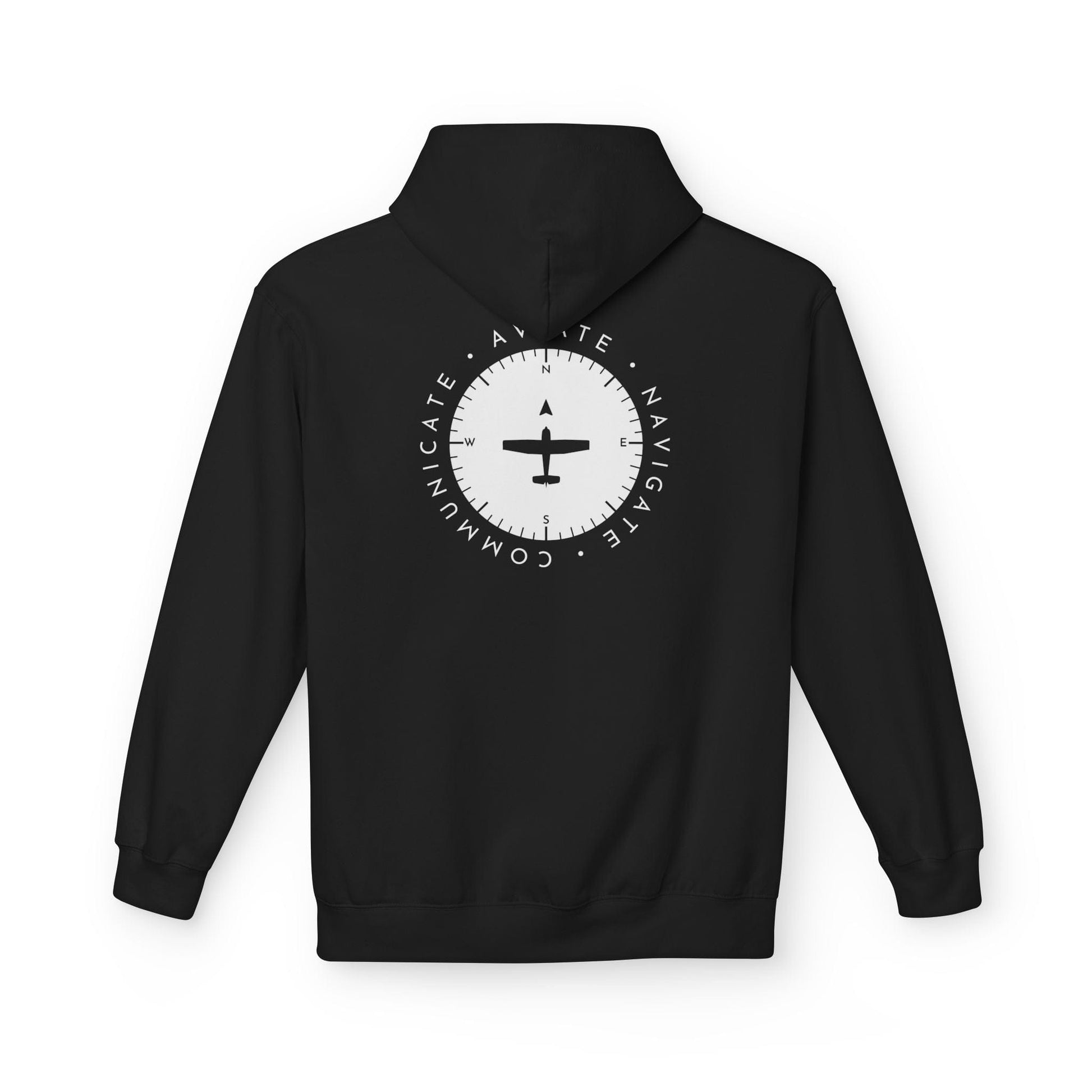 back of black Aviate, Navigate, Communicate Pilot Hoodie - Aviator Apparel