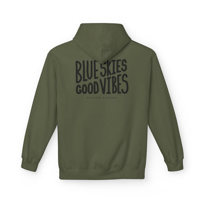 back of green Blue Skies, Good Vibes Hoodie for Pilots - Aviator Apparel