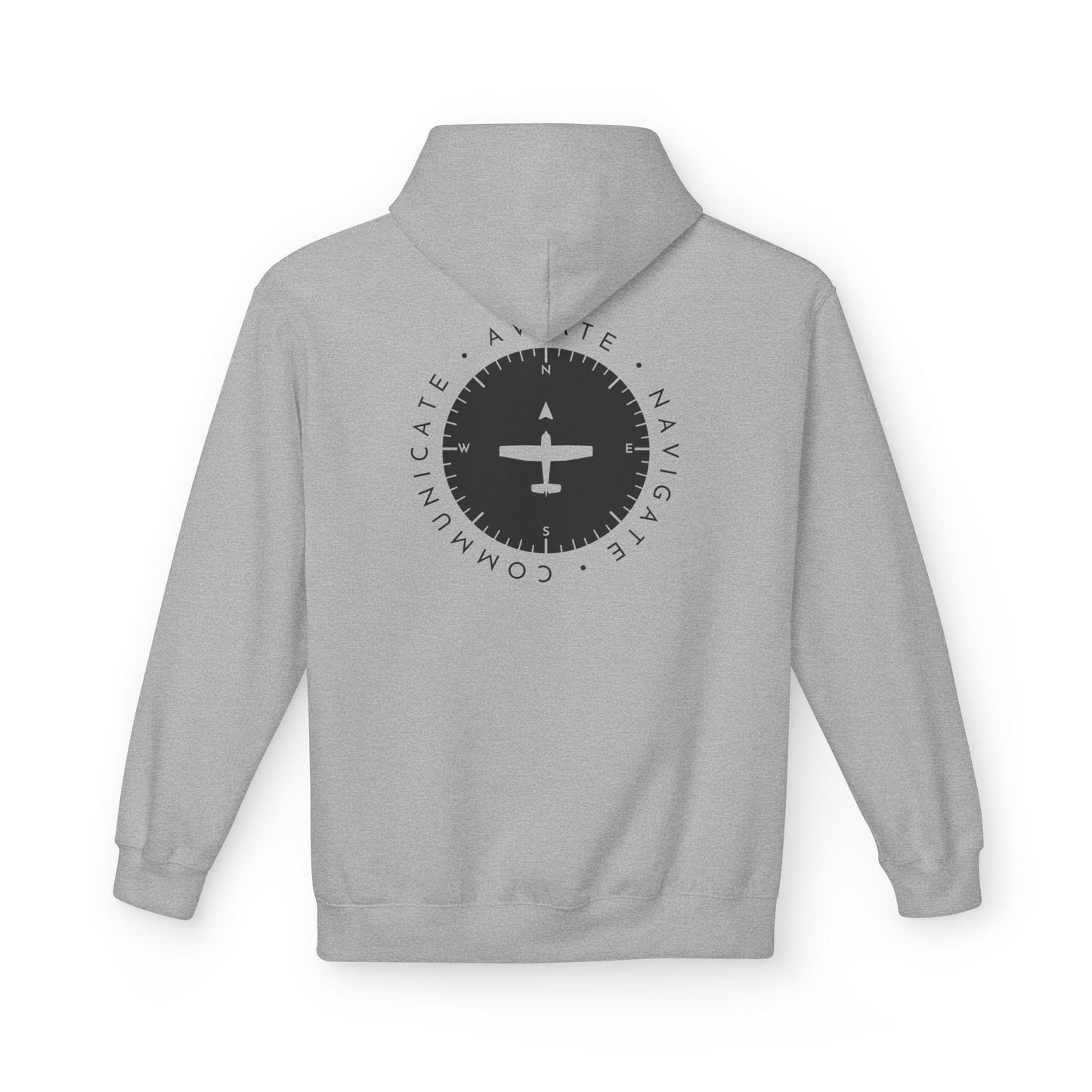 back of grey Aviate, Navigate, Communicate Pilot Hoodie - Aviator Apparel