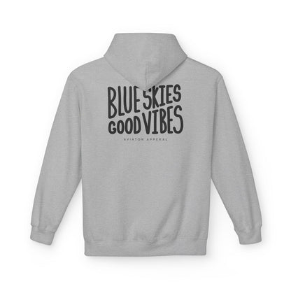 back of grey Blue Skies, Good Vibes Hoodie for Pilots - Aviator Apparel