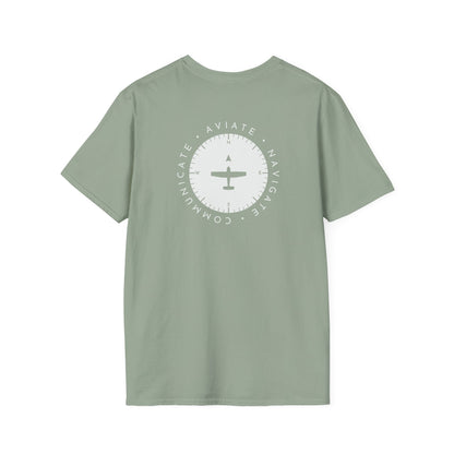 back of sage green Aviate, Navigate, Communicate Pilot T-Shirt - Aviator Apparel