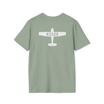 back of sage green Custom Tail Number Airplane T-Shirt for Pilots - Aviator Apparel