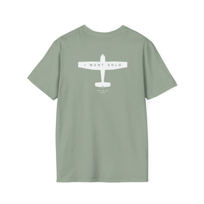 back of sage green I went solo t-shirt - first solo flight gift for pilots - Aviator Apparel