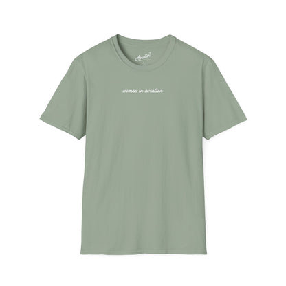 front of sage green Women in Aviation T-Shirt for Female Pilots - Aviator Apparel