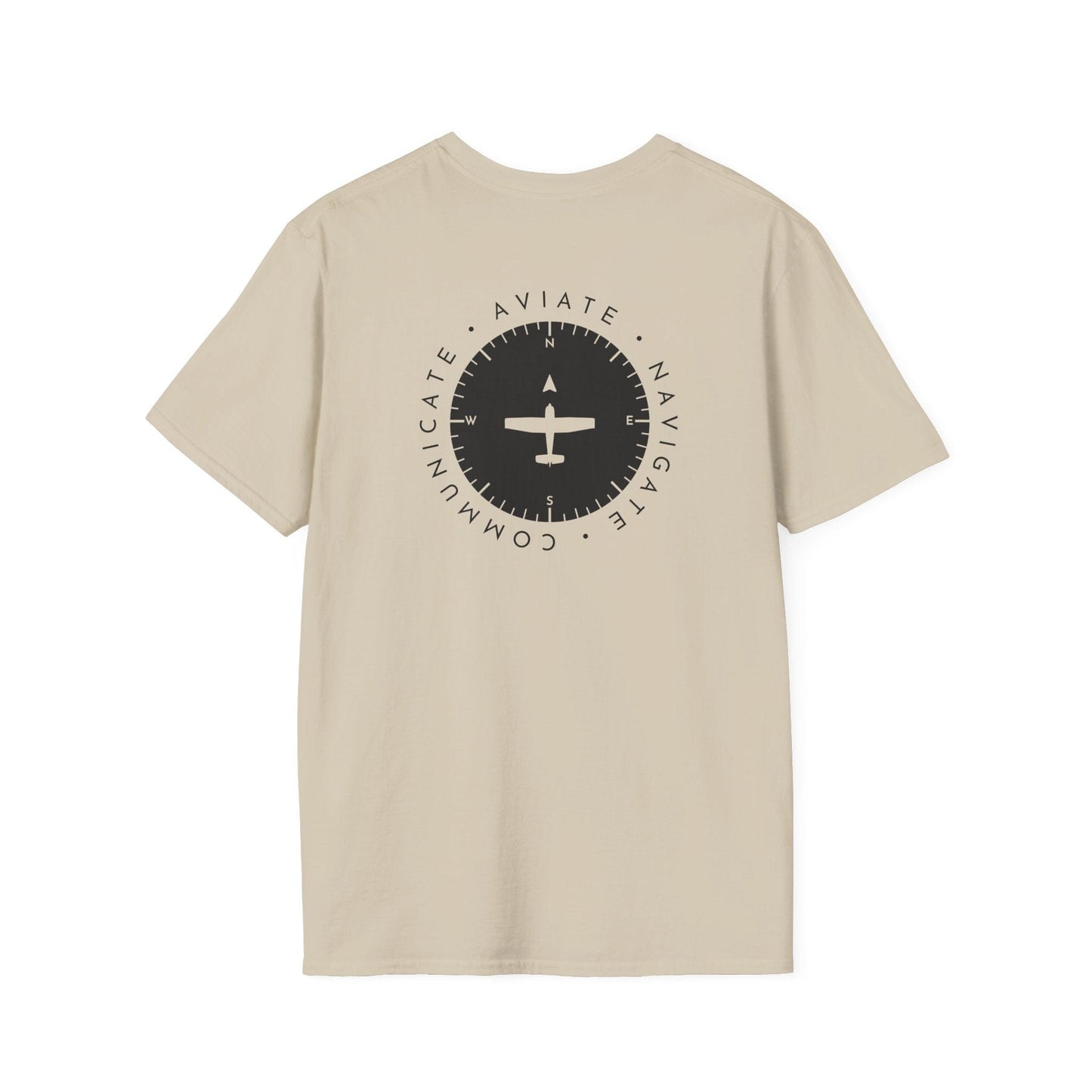 back of khaki Aviate, Navigate, Communicate Pilot T-Shirt - Aviator Apparel