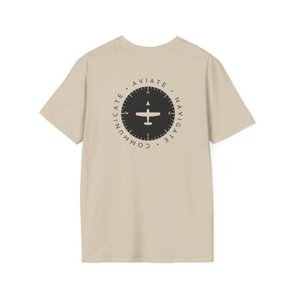 back of khaki Aviate, Navigate, Communicate Pilot T-Shirt - Aviator Apparel