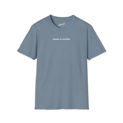 front of stone blue Women in Aviation T-Shirt for Female Pilots - Aviator Apparel