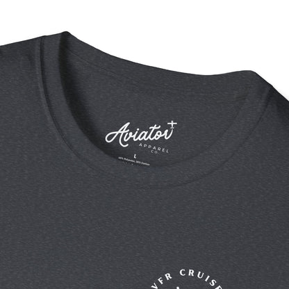 close up of dark heather grey VFR Cruisers Flying Club T-Shirt - Aviator Apparel