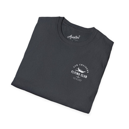 the front of a folded dark heather grey VFR Cruisers Flying Club T-Shirt - Aviator Apparel