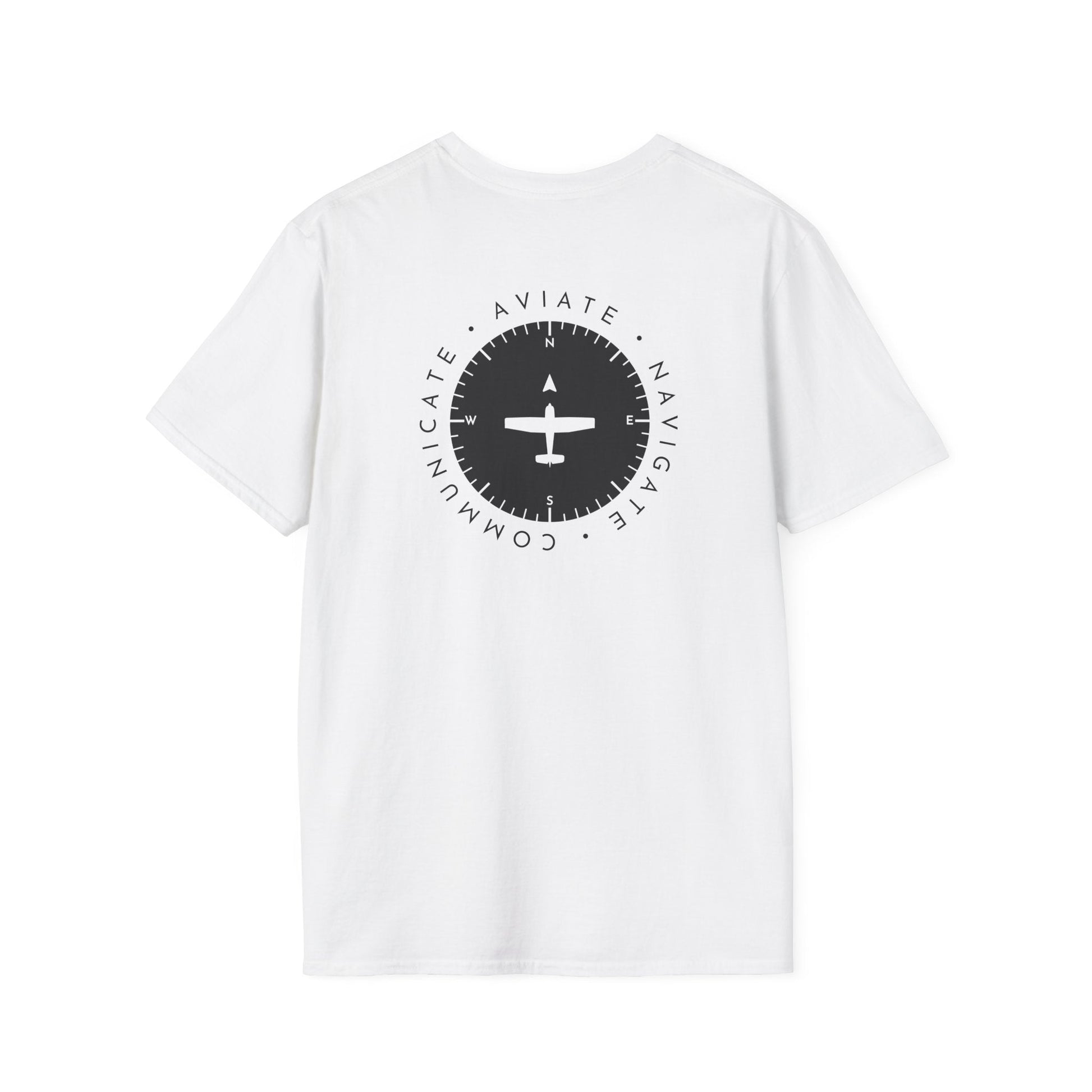 back of white Aviate, Navigate, Communicate Pilot T-Shirt - Aviator Apparel