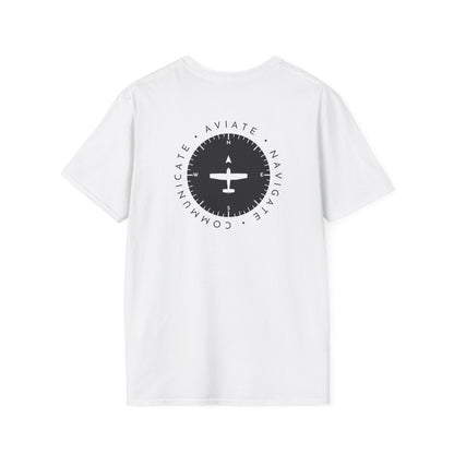 back of white Aviate, Navigate, Communicate Pilot T-Shirt - Aviator Apparel
