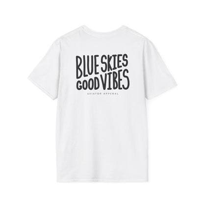 back of white Blue Skies, Good Vibes Aviator T-Shirt - Aviator Apparel