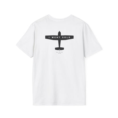 back of white I went solo t-shirt - first solo flight gift for pilots - Aviator Apparel